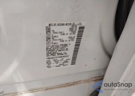 2004 Nissan Titan Xe z USA, uszkodzony, nr VIN 1N6AA07A74N590557